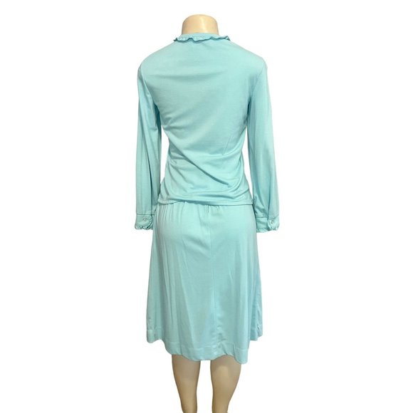 Vintage Blouse & Skirt set by Butte Knit of in Light Blue Size S 3 pieces 1970s. - Picture 5 of 10